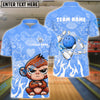 BlueJose Bowling And Pins Cute Baby Monkey Customized Name, Team Name 3D Shirt (4 Colors)