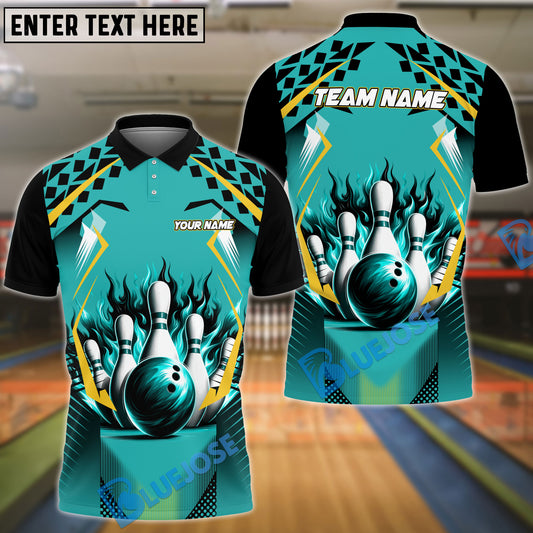 BlueJose Bowling and Pins Fire Flash Flame Personalized Name, Team Name 3D Shirt (4 Colors)