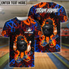 BlueJose Bowling And Pins Graffiti Cool Ball Fire Customized Name, Team Name 3D Shirt (4 Colors)