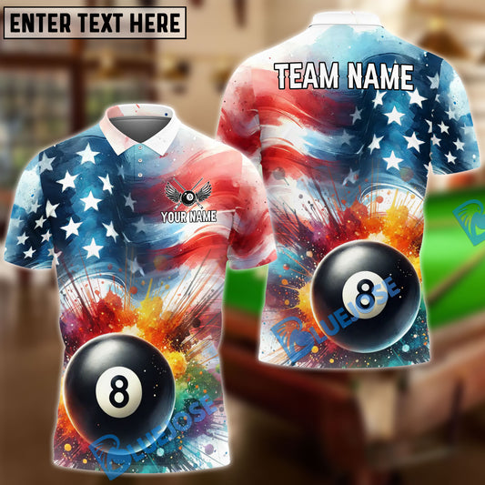 BlueJose Billiards Watercolor Effect USA Flag Personalized Shirt