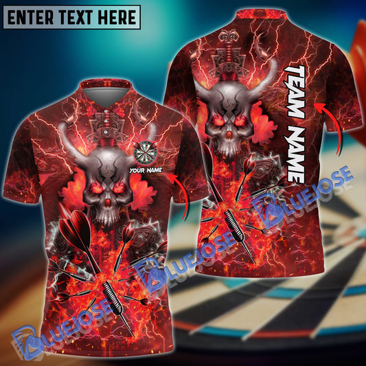 BlueJose Darts Flame Skull Warrior Customized Name Shirt (4 Colors)