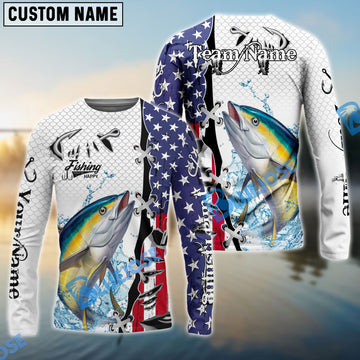 Bluejose Tuna Fishing American Flag Splash Custom Name & Team Name 3D Shirts
