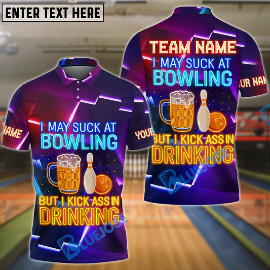 BlueJose Bowling I May Suck At Bowl And Beer Neon Style Personalized Name, Team Name 3D Shirt