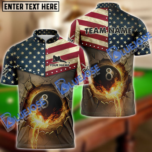 BlueJose Billiards Ball 8 Vintage US Flag Burning Personalized Name, Team Name Unisex Shirt