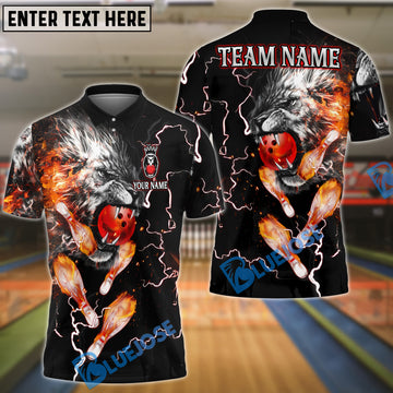 BlueJose Bowling Lion Thunder Lightning Personalized Name, Team Name 3D Shirt (4 Colors)