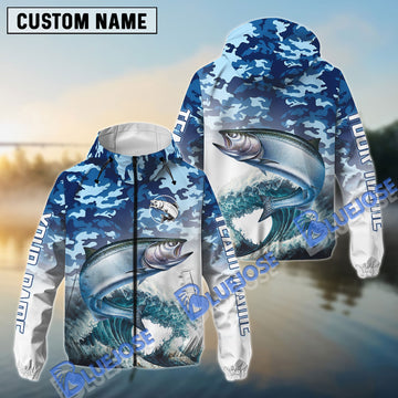 BlueJose Chinook Salmon Fishing Camo Pattern Personalized Windbreaker Jacket