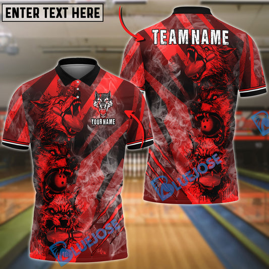BlueJose Bowling And Pins Smoke Wolf Customized Name 3D Shirt (4 Colors)
