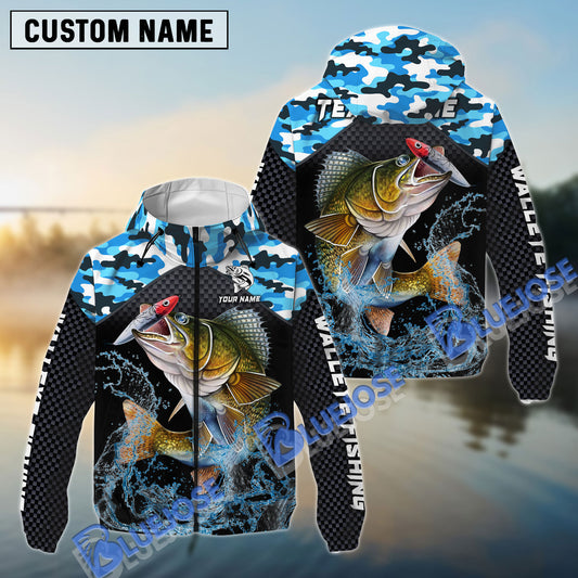 Bluejose Walleye Fishing Blue Camo Sport Custom Name & Team Name 3D Shirts