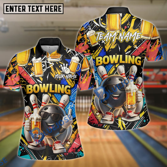 BlueJose Bowling And Pins Beer Mug Funny Character Customized Name, Team Name 3D Shirt