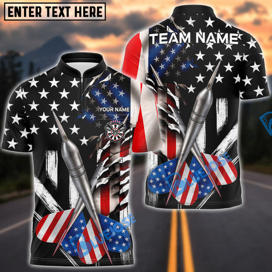 BlueJose Darts American Flag Metallic Arow Patriotic Design Personalized Name Shirt