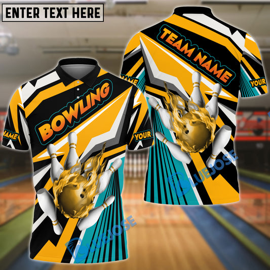 BlueJose Bowling And Pins Strike Color Race 2 Customized Name 3D Shirt ( 4 Colors )