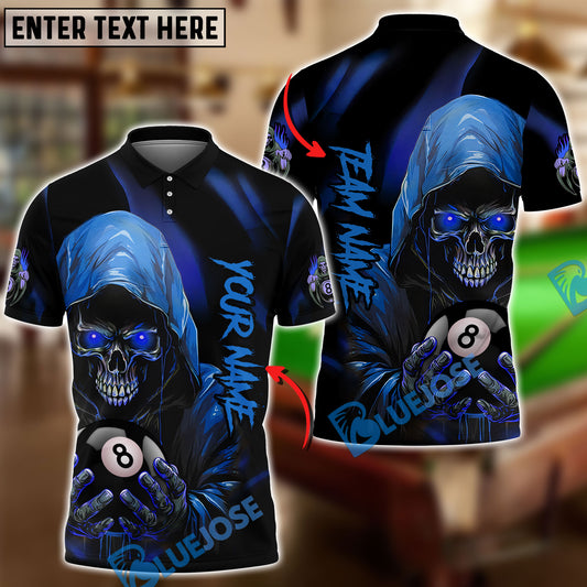 BlueJose Billiards Ball 8 Grim Reaper Skull Personalized Name Shirt (6 Colors)