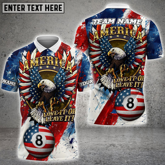 BlueJose Billiards Ball 8 American Eagle with USA Flag Customized Name, Team Name 3D Shirt