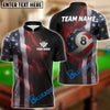 BlueJose Billiards American Flag 8 Ball Thunder Design Personalized Name, Team Name Unisex Shirt
