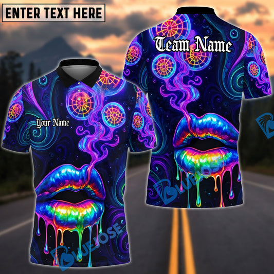 BlueJose Darts Neon Lips Smoke Psychedelic Personalized Name, Team Name Unisex Shirt (4 Colors)