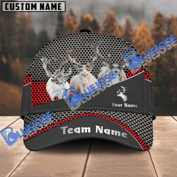 BlueJose Reindeer Hunting Personalized Name And Team Name Metal Pattern 3D Classic Cap