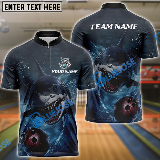 BlueJose Bowling Shark  Customized Name, Team Name 3D Shirt