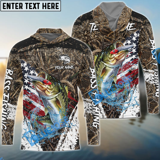 Bluejose Bass Fishing American Flag Scratch Grass Camo Custom Name & Team Name 3D Shirts