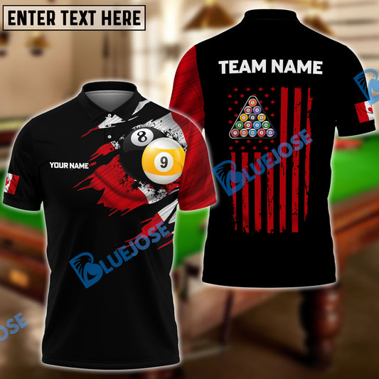 BlueJose Billiards 8 Ball & 9 Ball Canada Flag Personalized Shirt