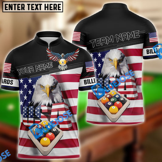 BlueJose Billiards 9 Ball Rack USA Eagle Personalized Name, Team Name Shirt