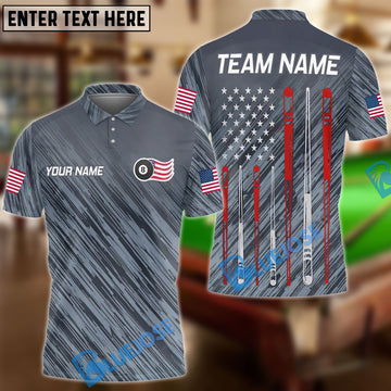 BlueJose Billiards Ball 8 American Flag and Pool Cues Customized Name, Team Name 3D Shirt