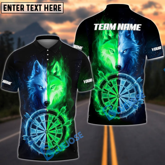 BlueJose Darts Elemental Fire And Ice Wolves Mythical Creatures Personalized Name, Team Name Unisex Shirt (4 Colors)