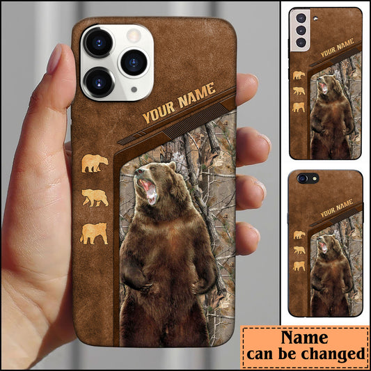 BlueJose Bear Hunting Premium Brown Pattern Personalized Name Phone Case