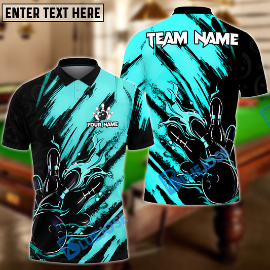 BlueJose Bowling And Pins Color Paint Customized Name, Team Name 3D Shirt (4 Colors)