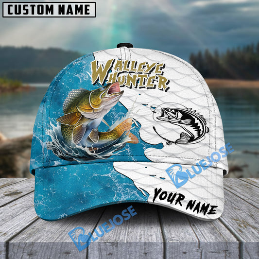 BlueJose Walleye Hunter Fishing Graphic Splash Effect Personalized Cap