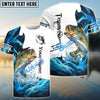 BlueJose Customize Name Bass Fishing Water & White 3D Shirts