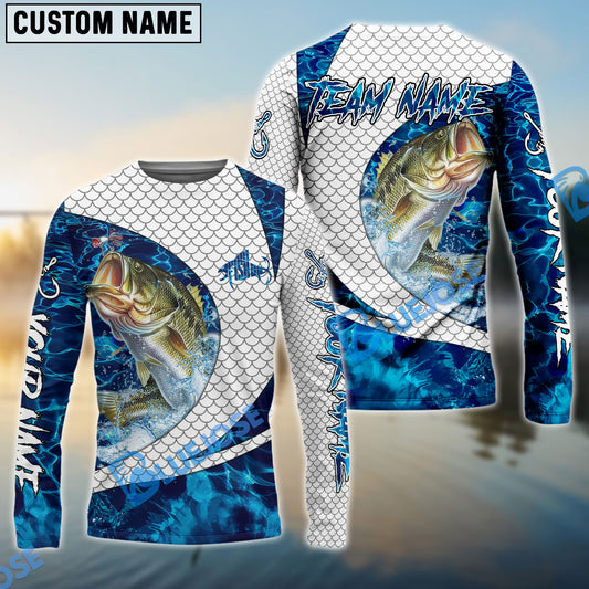 Bluejose Bass Fishing Blue Wave Dynamic Sport Design Custom Name & Team Name 3D Shirts