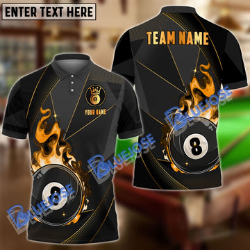 BlueJose Billiards 8 Ball Flame Luxury Personalized Name, Team Name Unisex Shirt (4 Colors)