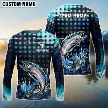 BlueJose Customize Name Salmon Fishing Sky Blue Black Shirts