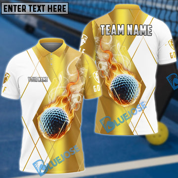 BlueJose Golf Fire Smoke Bling Customized Name, Team Name 3D Shirts (6 Colors)