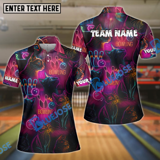 BlueJose Bowling Neon Cat Customized Name, Team Name 3D Shirt