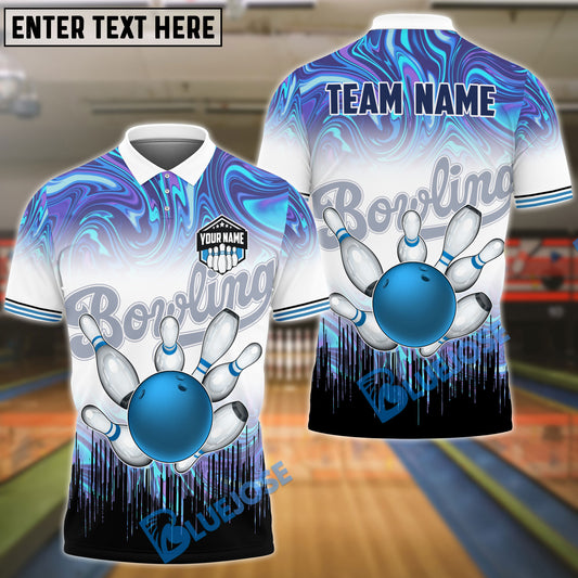 BlueJose Bowling And Pins Hologram Waves Customized Name 3D Shirt (4 Colors)