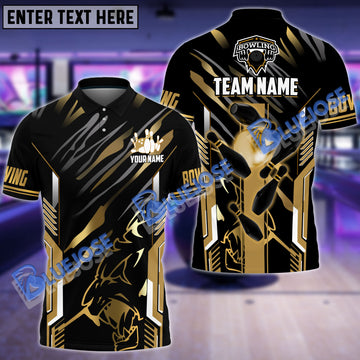 BlueJose Bowling And Pins Premium Panther Pattern Customized Name 3D Shirt (4 Colors)