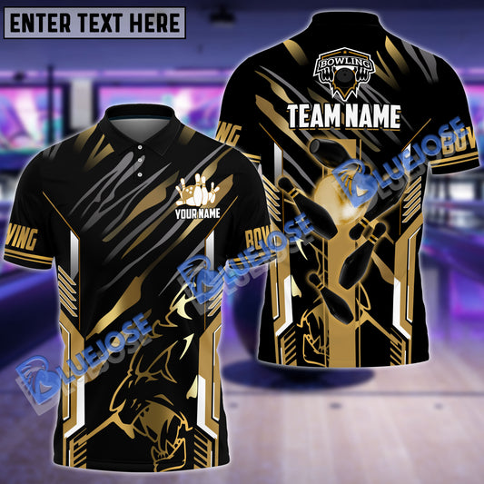 BlueJose Bowling And Pins Premium Panther Pattern Customized Name 3D Shirt (4 Colors)