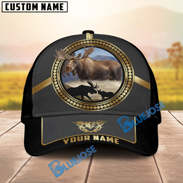 BlueJose Moose Hunting Gold Line Majestic Personalized Name 3D Cap