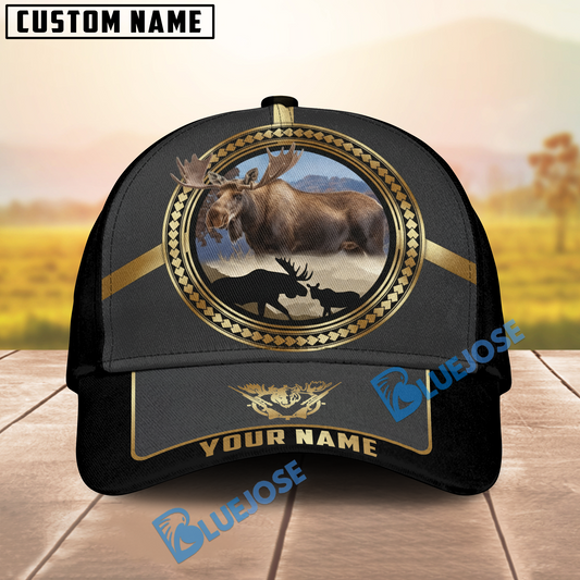 BlueJose Moose Hunting Gold Line Majestic Personalized Name 3D Cap