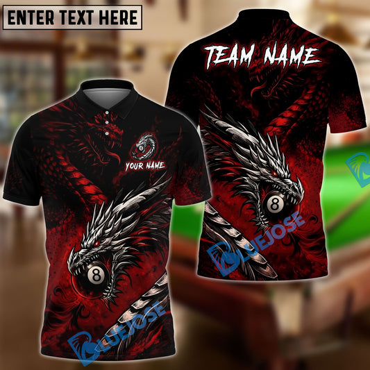 BlueJose Billiards Dragon 8 Ball Fire Shadow Customized Name, Team Name 3D Shirt (6 Colors)