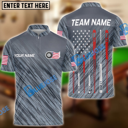 BlueJose Billiards Ball 8 American Flag and Pool Cues Customized Name, Team Name 3D Shirt