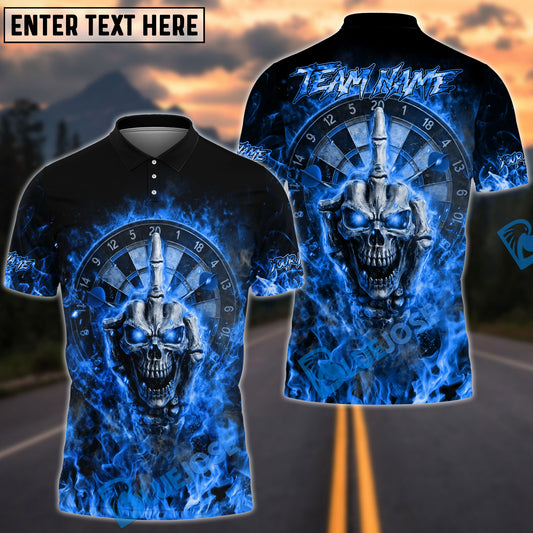 BlueJose Darts Flaming Skull Face Skeleton Middle Finger Dartboard Multicolor Options Personalized Name Shirt (4 Colors)
