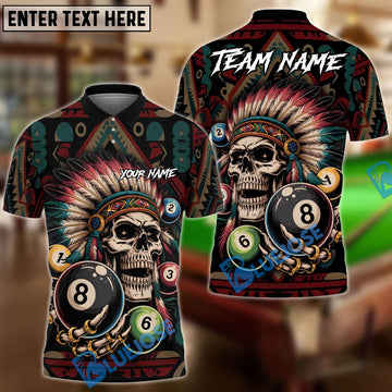 BlueJose Billiards Ball 8 Skull Tribal War Chief Customized Name, Team Name 3D Shirt