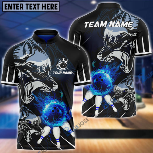 BlueJose Bowling And Pins Alpha Flame Wolf Customized Name 3D Shirt (4 Colors)