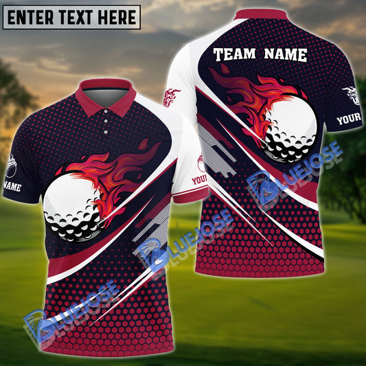 BlueJose Golf Flame Point Pattern Customized Name, Team Name 3D Shirts