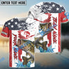Bluejose Bass Fishing American Flag Red Blue Seawave Custom Name & Team Name 3D Shirts