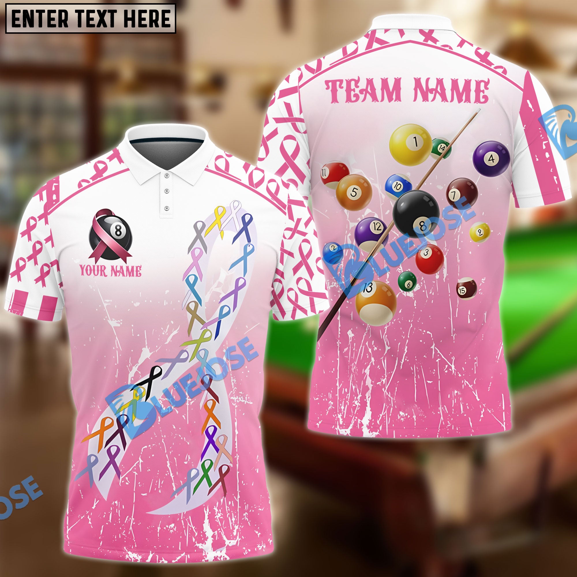 BlueJose Billiards Breast Cancer Awareness Colorful Ribbon Customized ...