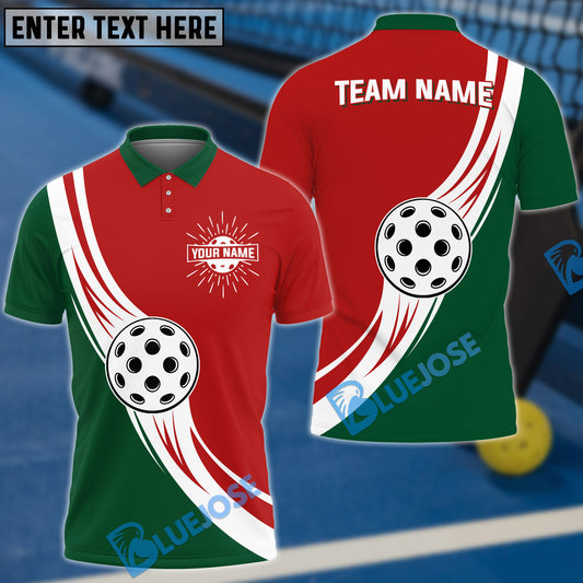 BlueJose Pickleball Red and Green Customized Name, Team Name 3D Shirts