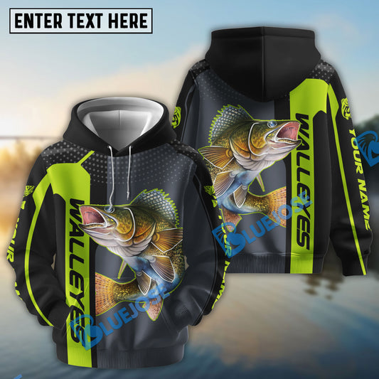 BlueJose Personalized Walleye Fishing Green Line Sport Jersey Fishing Shirts